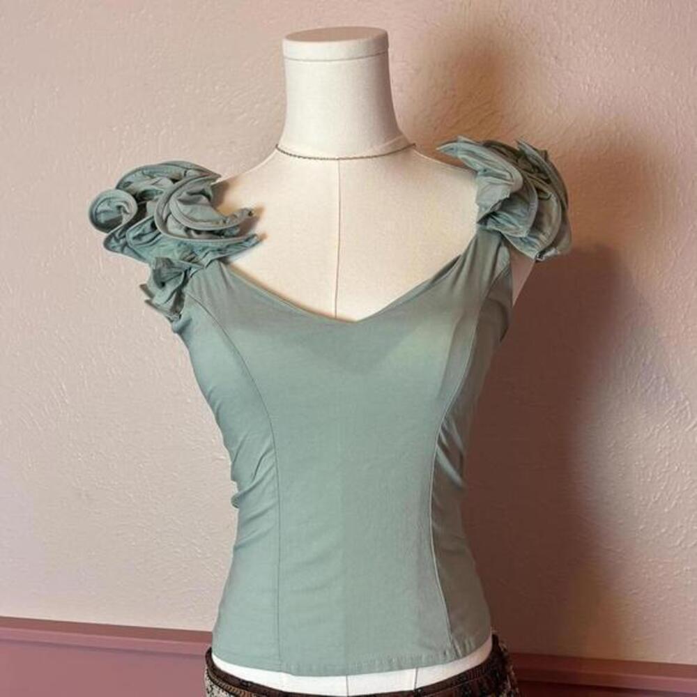 freia garden fairy euro coquette ruffle corset top sz small green